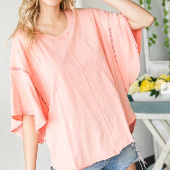 OH  Oli and Hali MINERAL WASH RUFFLE SLEEVE TOP - Picture 1 of 4